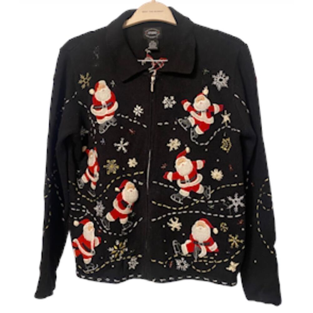 Vintage Christmas Santa Claus Zip Cardigan Size P/P Designers Originals 1980’s